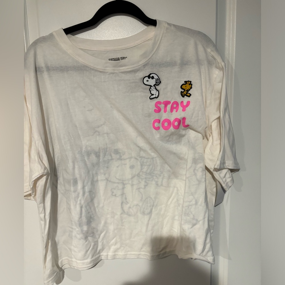 Womens White Peanuts Character crop top